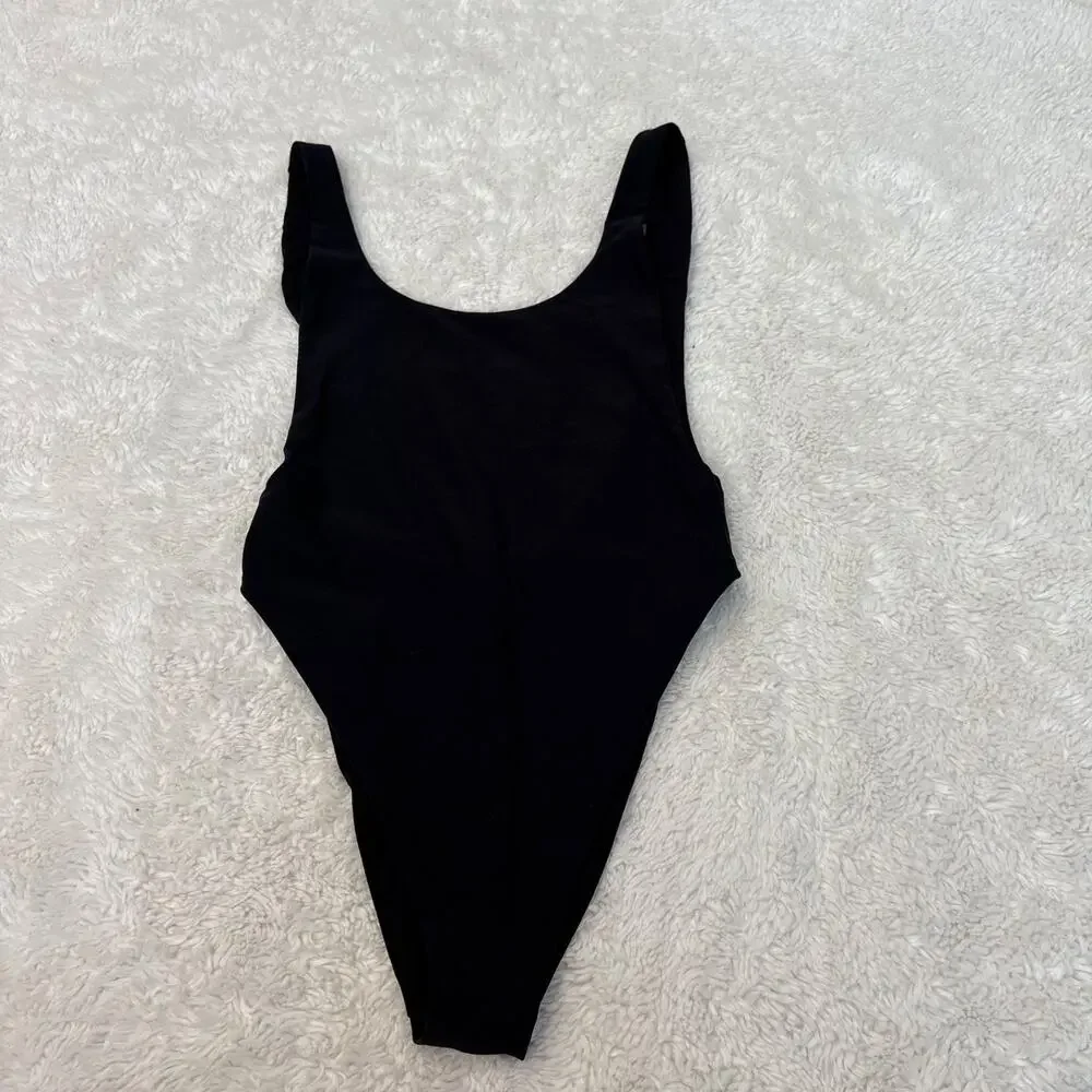 Aerie Black Scoop Neck Low Back One Piece Swimsuit S Beach Resort Classic Sexy